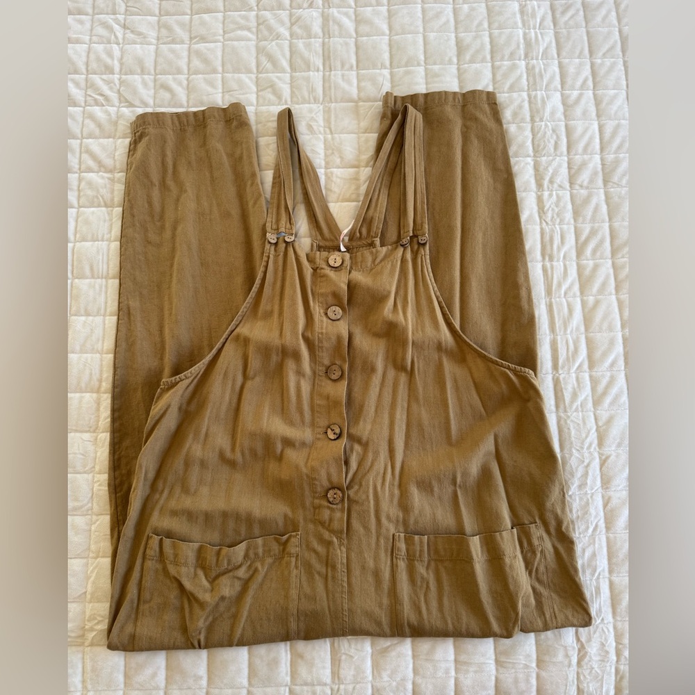 Free People Button- Front Tan Jumpsuit  size small